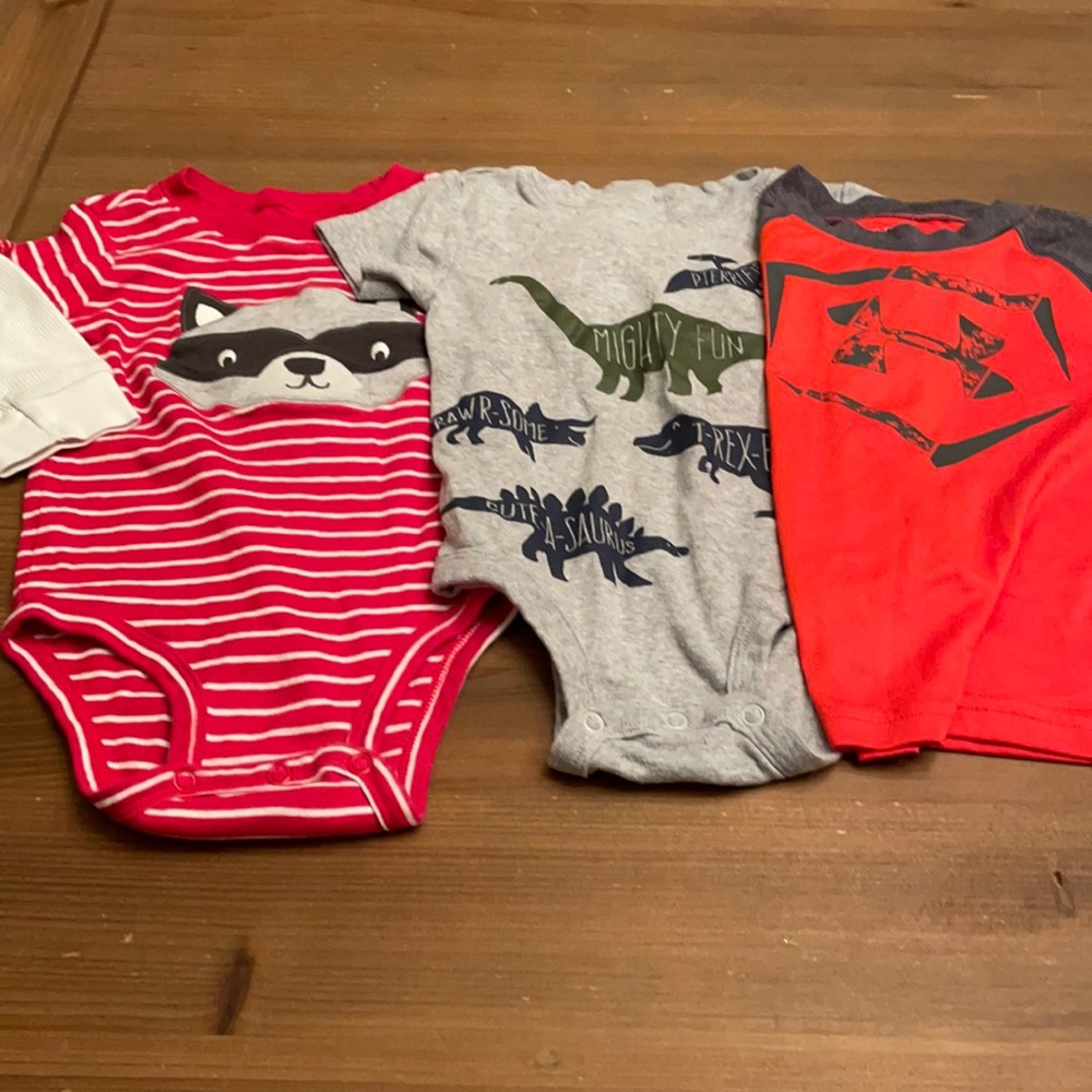 2 onesies & 1 Under Armour shirt; Sz 18 months